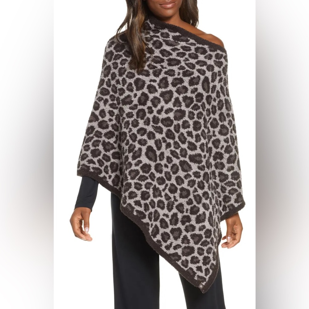 Barefoot Dreams CozyChic Leopard Poncho in multi graphite grey shawl wrap M2
